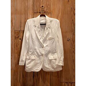 Vintage-Inspired Womens White Linen Blazer By The Wave With Faux Pockets Small 8